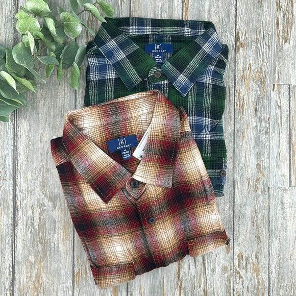 Men's Cozy Plaid Flannel Shirt With Long Sleeve 2-Pack Size M - Picture 1 of 10